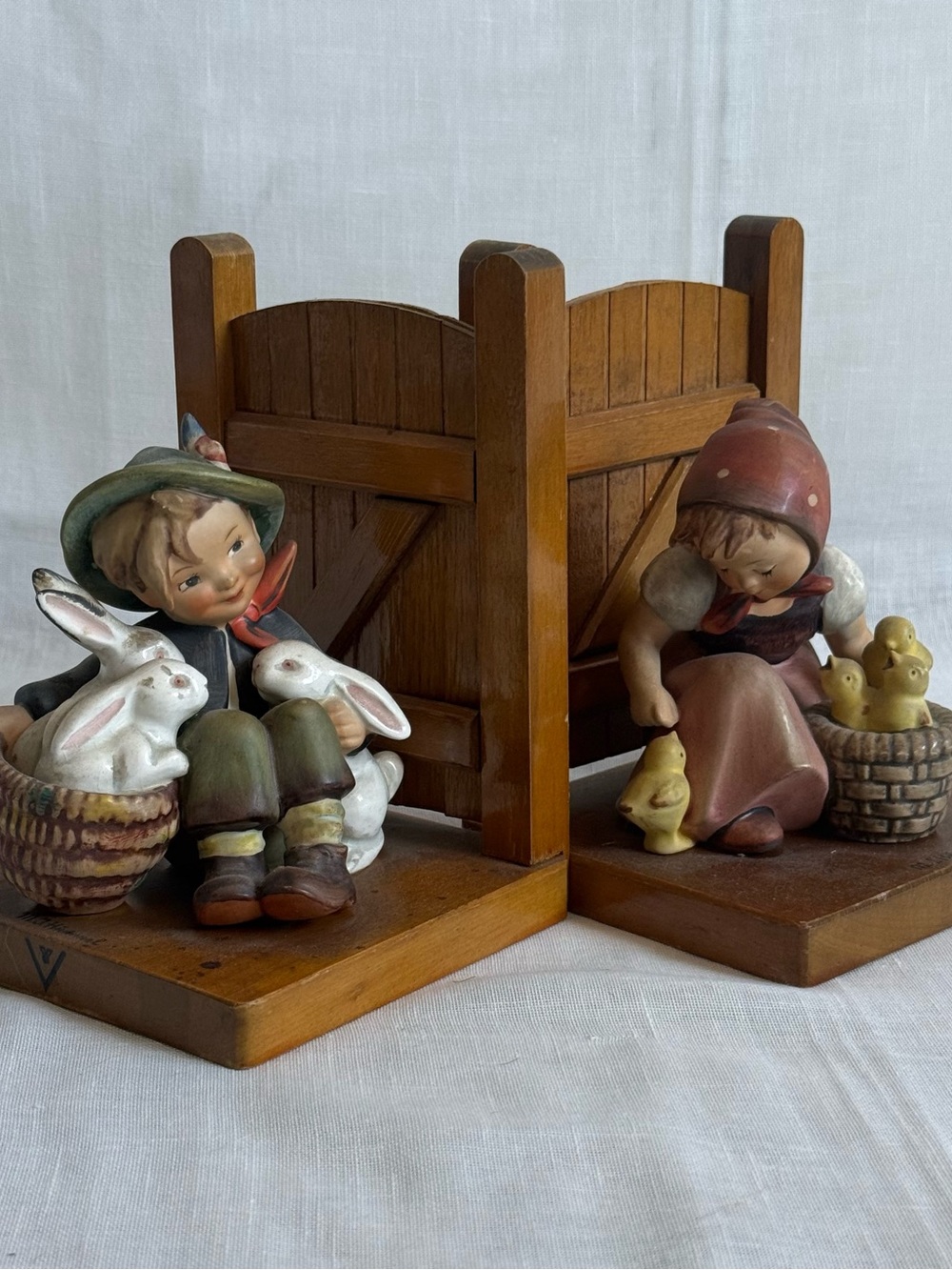 Vintage Hummel Goebel 61A Playmates & 61B Chick Girl Bookends TMK-2